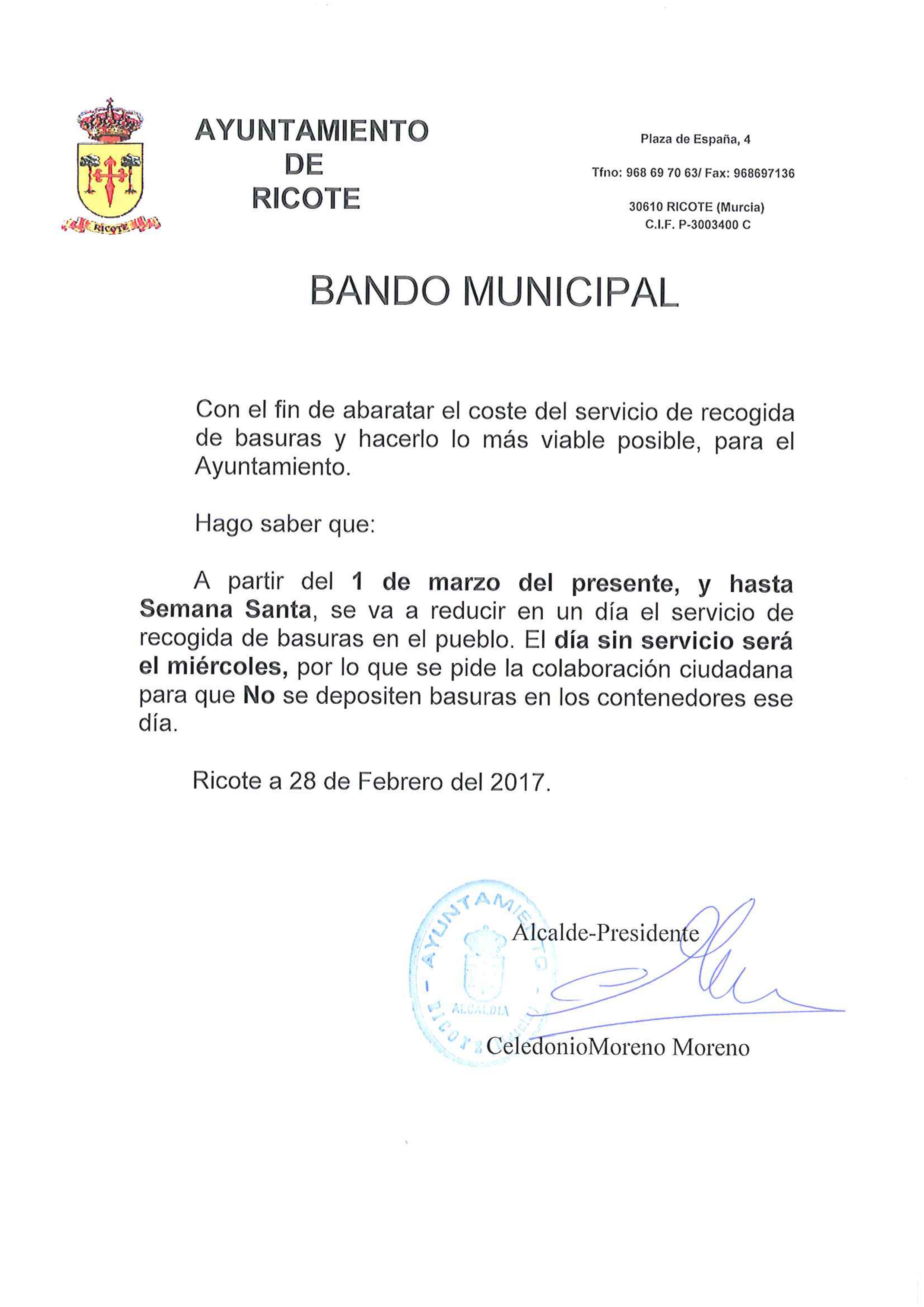BANDO MUNICIPAL Ayuntamiento de Ricote