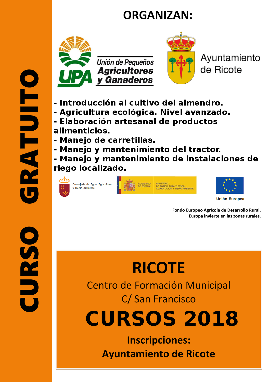 Cursos de formación agraria para 2018 | Ayuntamiento Ricote