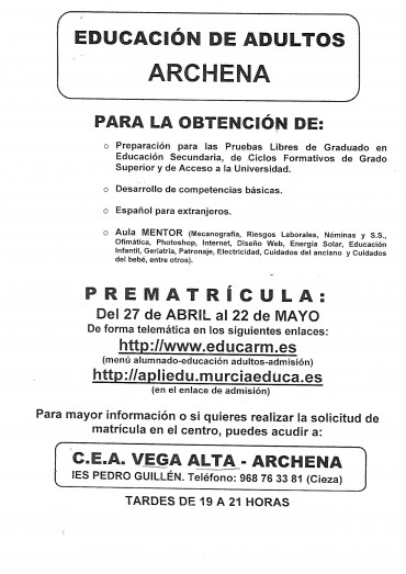 CENTRO DE EDUCACIÓN DE ADULTOS C.E.A VEGA ALTA-ARCHENA