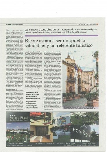 Especial del periódico La Verdad de Murcia del pasado viernes sobre los retos municipales.La foto del artículo es gentileza de Jesús el boni.