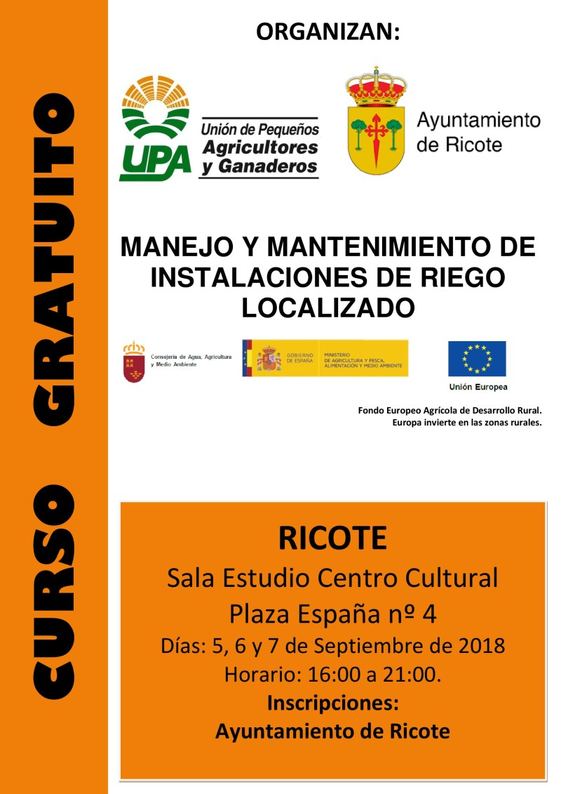 Cartel Curso INSTALACIONES RIEGO LOCALIZADO Ricote 2018-001