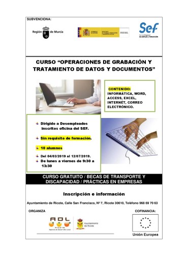 CURSO “OPERACIONES DE GRABACIÓN Y TRATAMIENTO DE DATOS Y DOCUMENTOS”