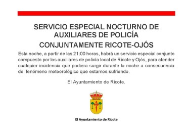 SERVICIO ESPECIAL NOCTURNO DEL CUERPO DE AUXILIARES DE POLICÍA DE RICOTE Y OJÓS