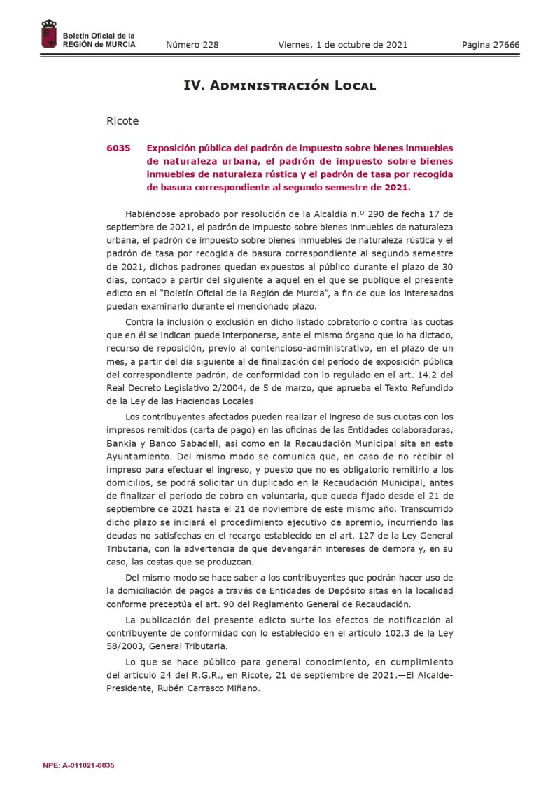 Publicación BORM Padró de Ibi Urbana, Rústica y 2º Semestre basura 2021_page-0001
