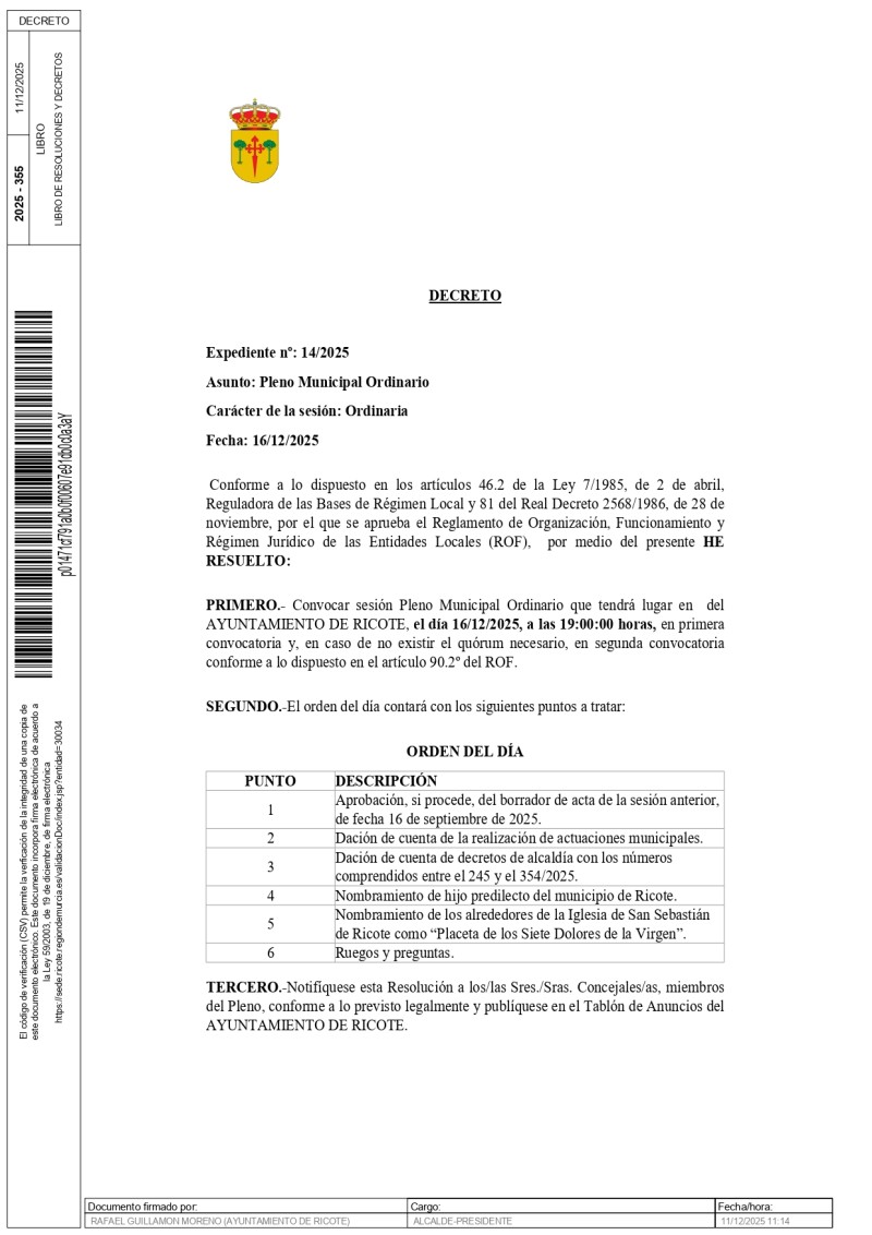 CONVOCATORIA PLENO CONVOCATORIA PLENO