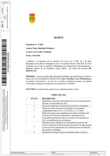 CONVOCATORIA DE PLENO