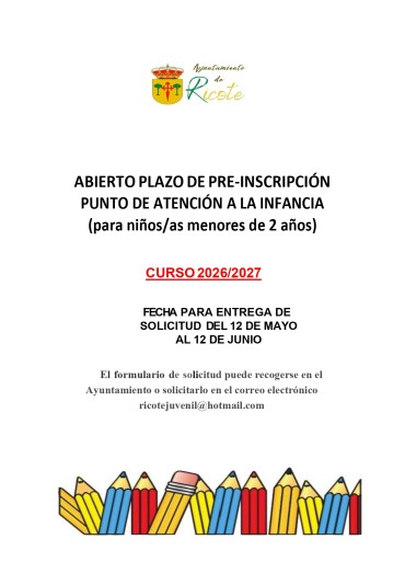 ABIERTO PLAZO PRE-INSCRIPCION PAI RICOTE 26-27