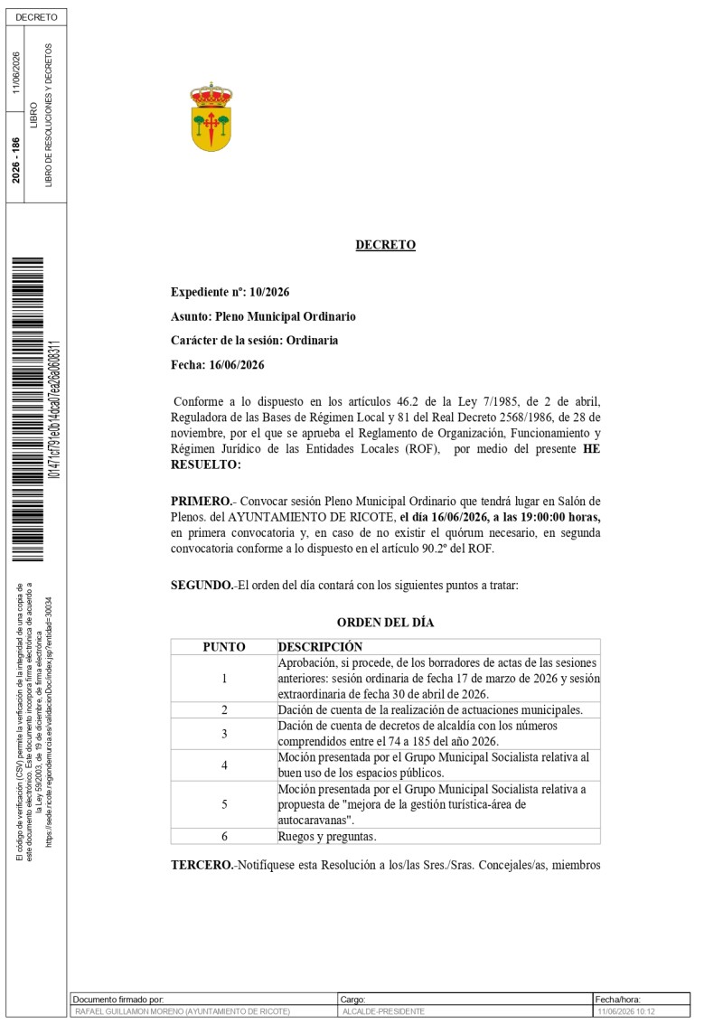 CONVOCATORIA PLENO